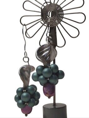 Handcrafted Teal Cluster Drop Beaded Earrings with Purple Accent